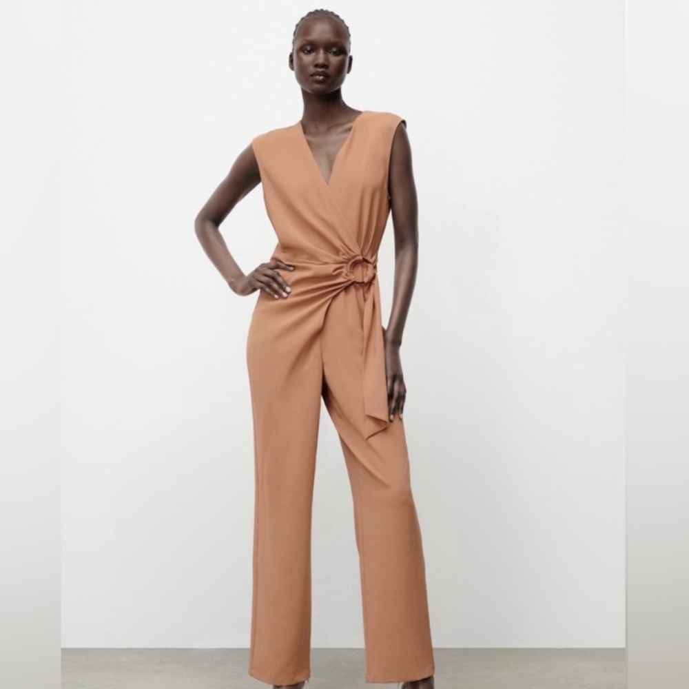Zara jumpsuit with buckle belt wrap closure NWT size S tan